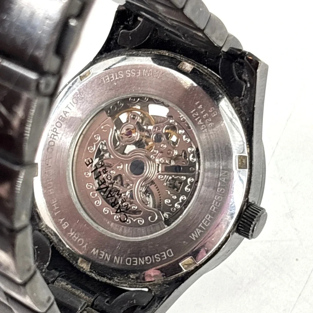 Caravelle New York By Bulova Men's‎ Automatic Gun Metal Watch 45A121 AS-IS